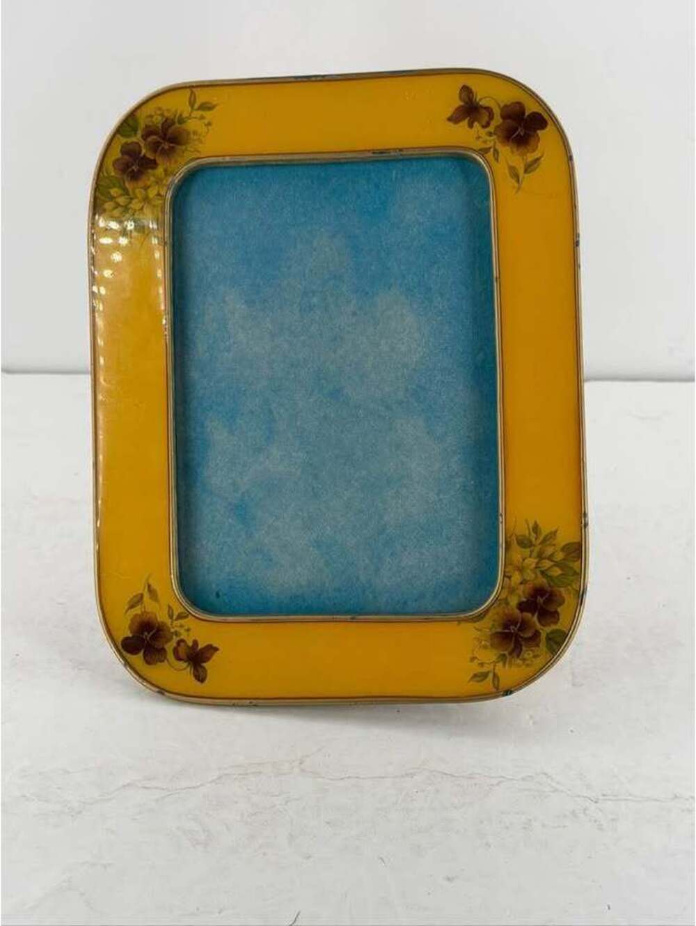Vintage Yellow Enamel Floral Picture Frame